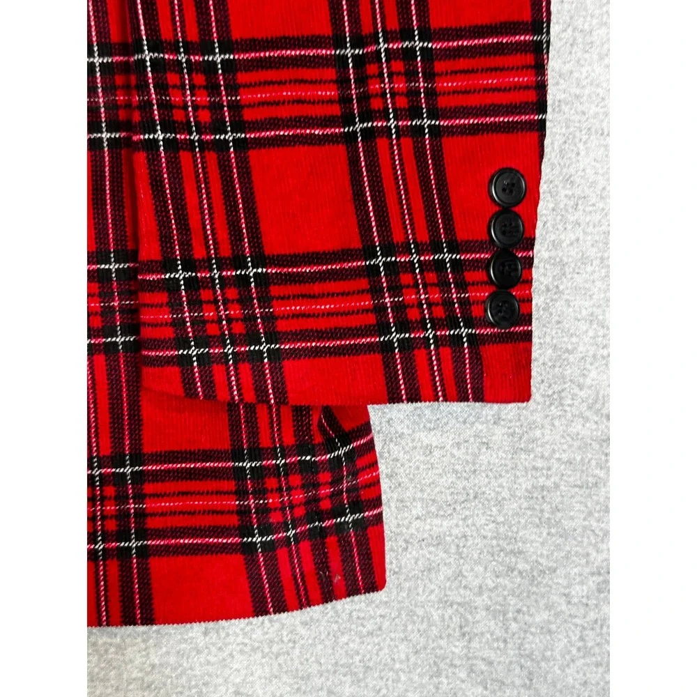 Saddlebred Sport Coat Mens 44L Red Plaid Corduroy Blazer Holiday